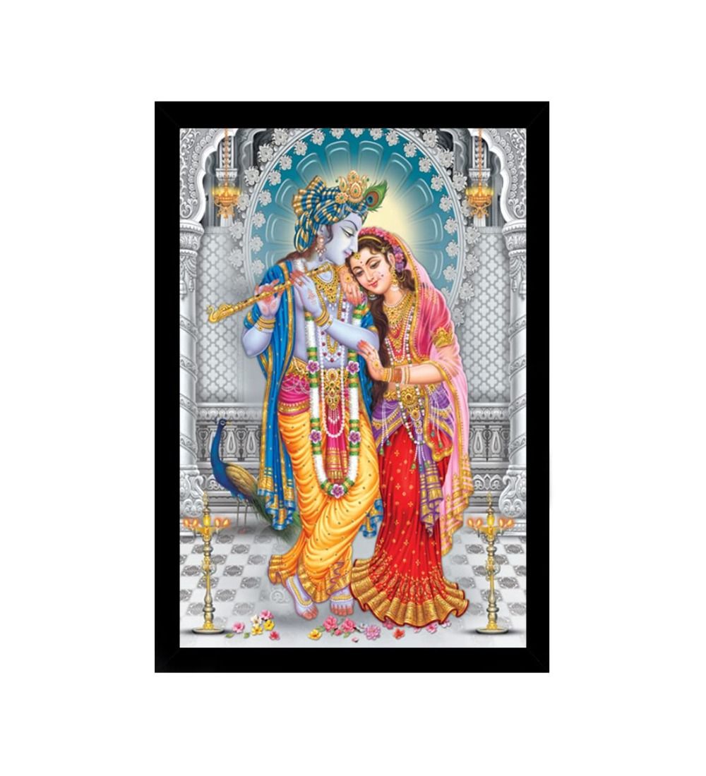 Radha Krishna Painting with Synthetic Photo Frame (Multicolor)