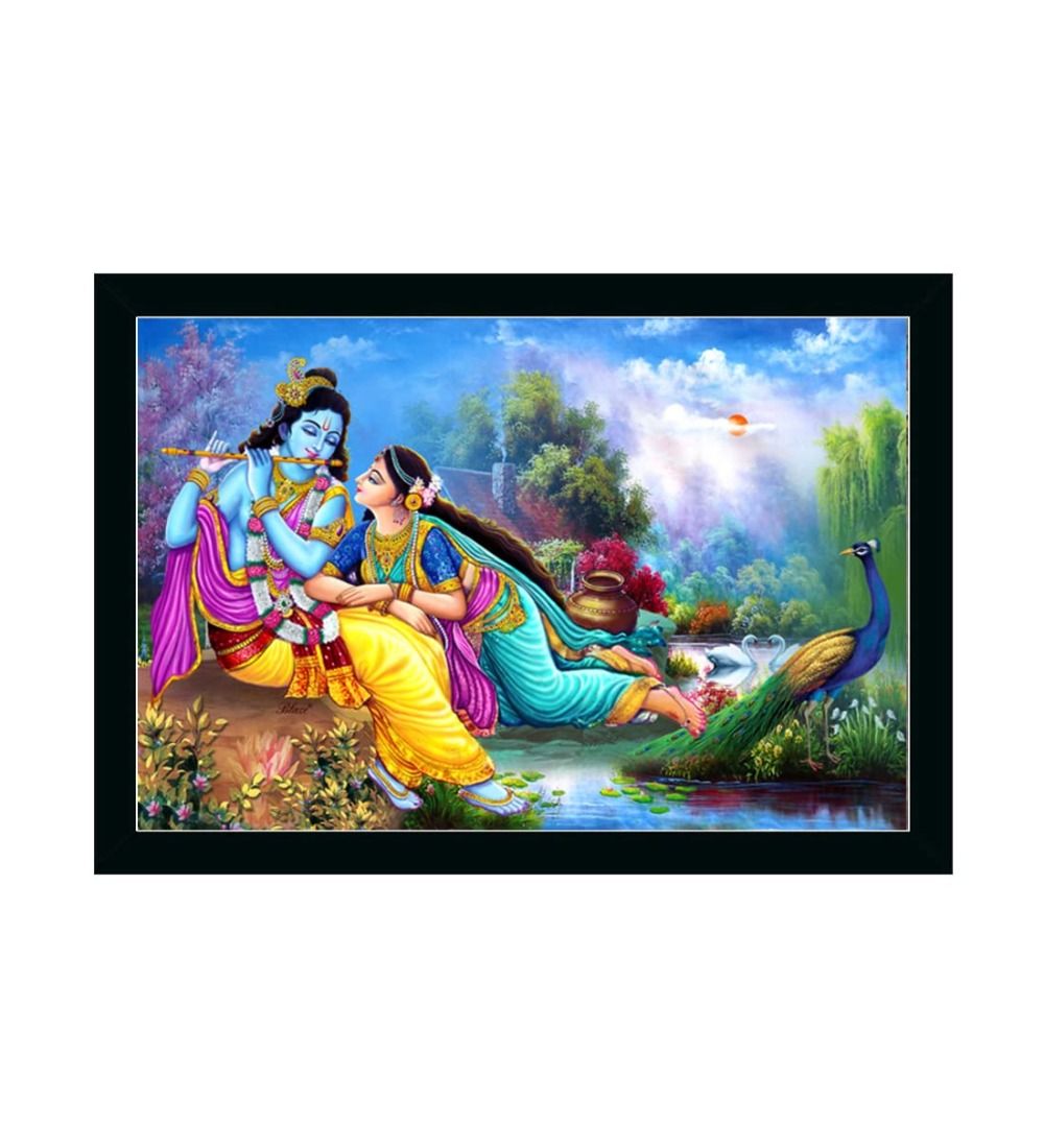 Radha Krishna Painting with Synthetic Photo Frame (Multicolor)