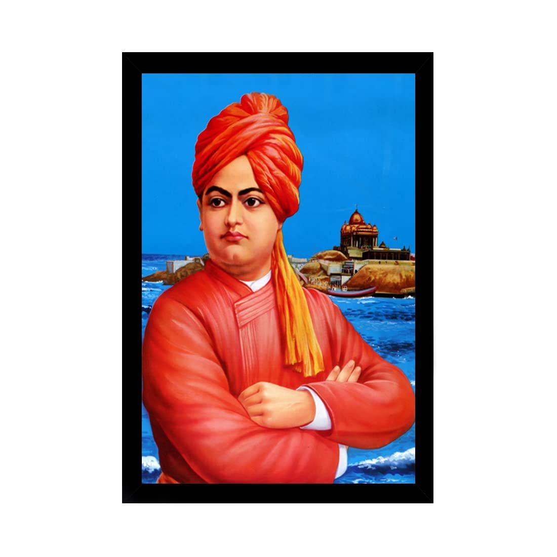 Swami Vivekanand Painting with Synthetic Photo Frame (Multicolor)