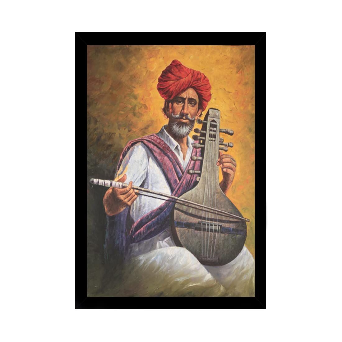 Rajasthani Village Modern Art Painting with Synthetic Photo Frame (Multicolor)