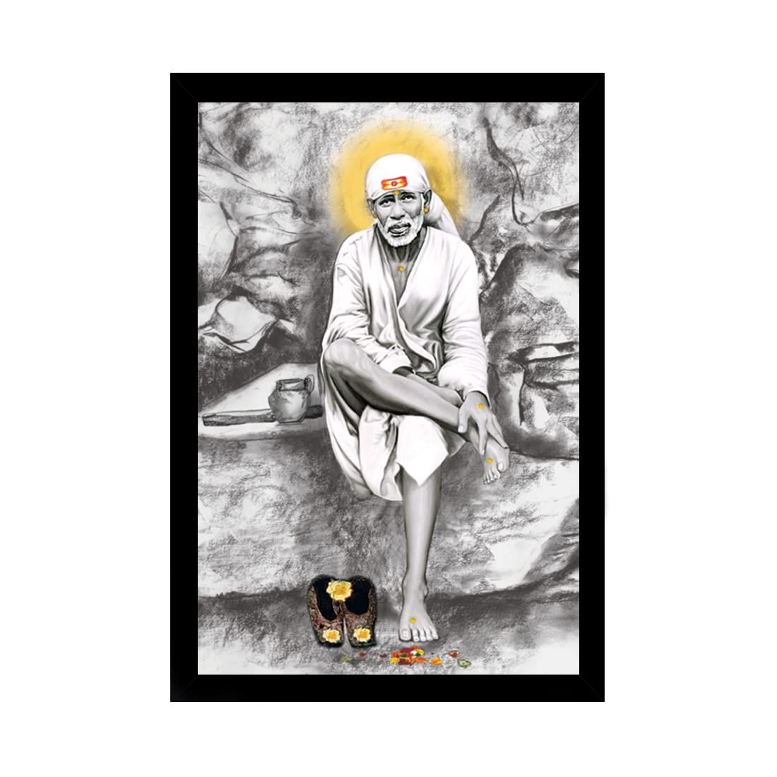 Saibaba Painting with Synthetic Photo Frame (Multicolor)