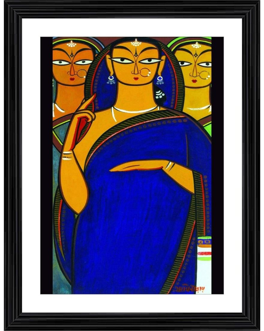 Three Pujarans Painting With Wood Photo Frame (Multicolor)