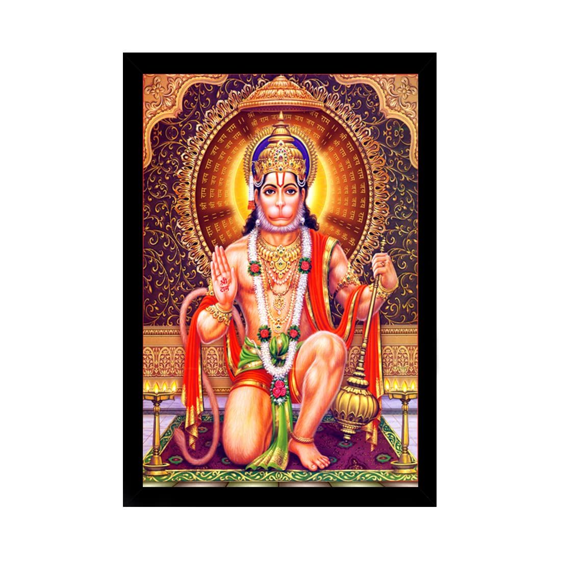 Lord Hanuman Ji Painting with Synthetic Photo Frame (Multicolor)