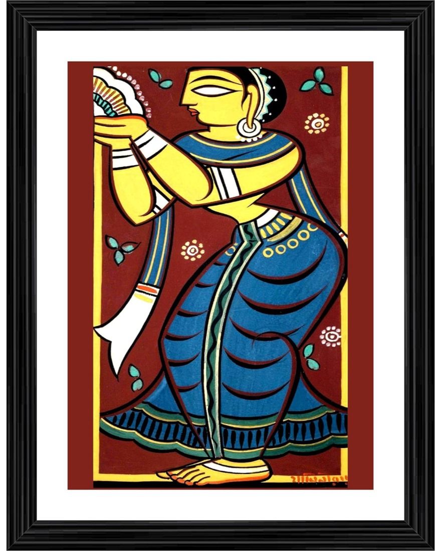 Dancing Woman 2 Painting With Wood Photo Frame (Multicolor)