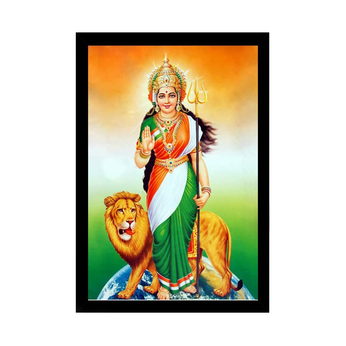 Bharat Mata Painting with Synthetic Photo Frame (Multicolor)