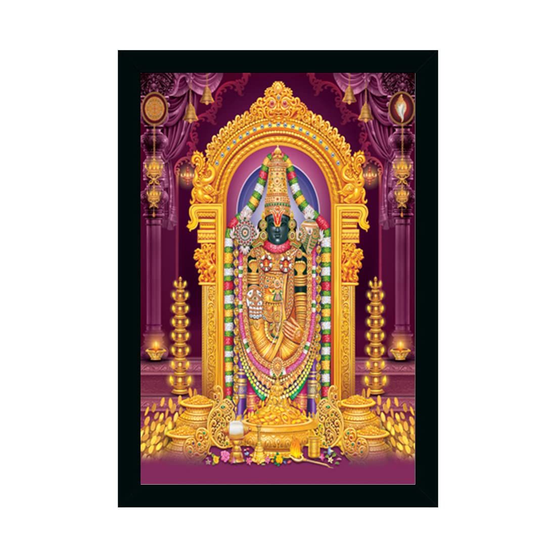 Tirupati Balaji Painting with Synthetic Photo Frame (Multicolor)