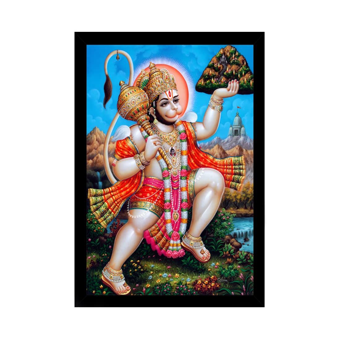 Lord Hanuman Ji Painting with Synthetic Photo Frame (Multicolor)