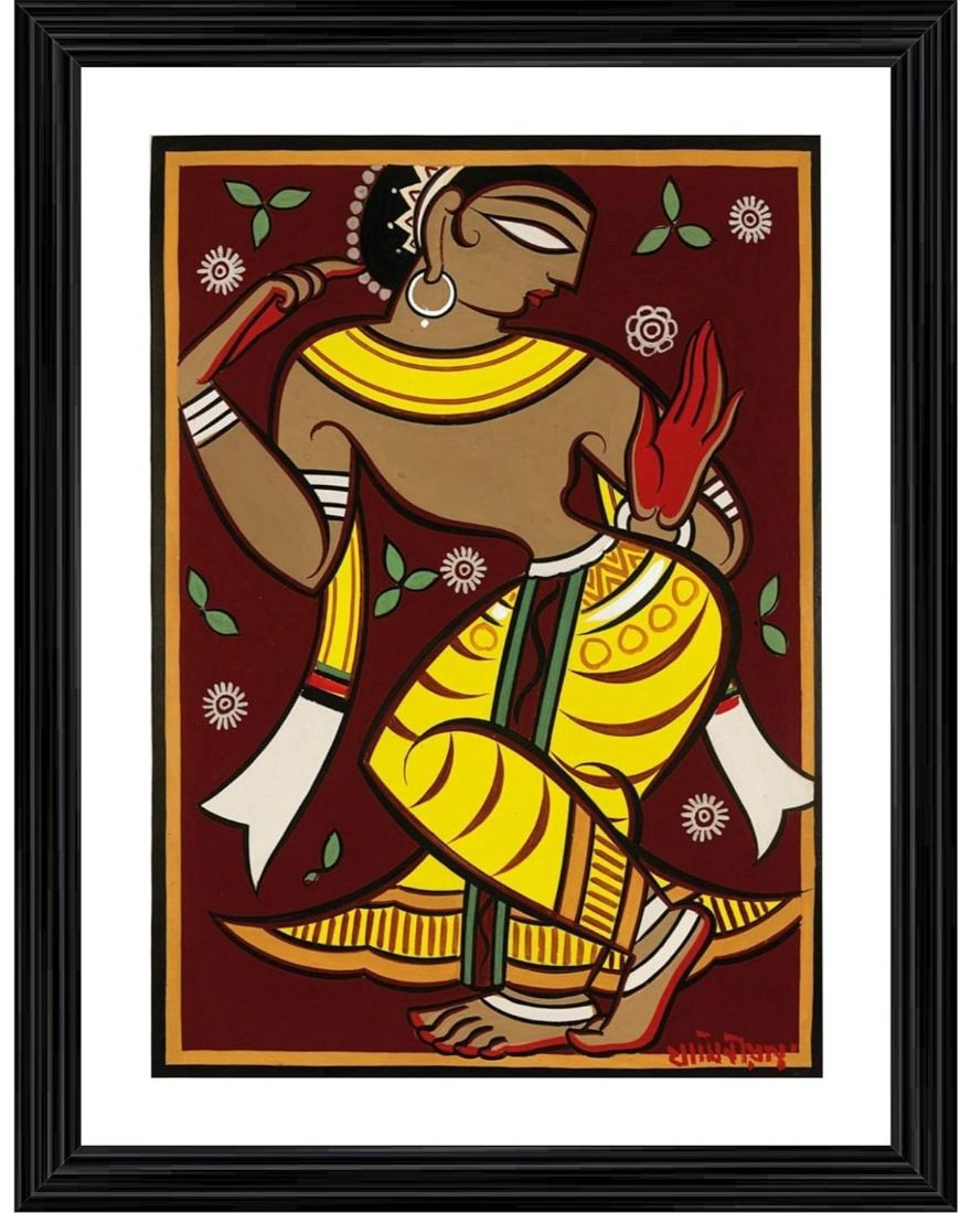 Dancing Woman 3 Painting With Wood Photo Frame (Multicolor)