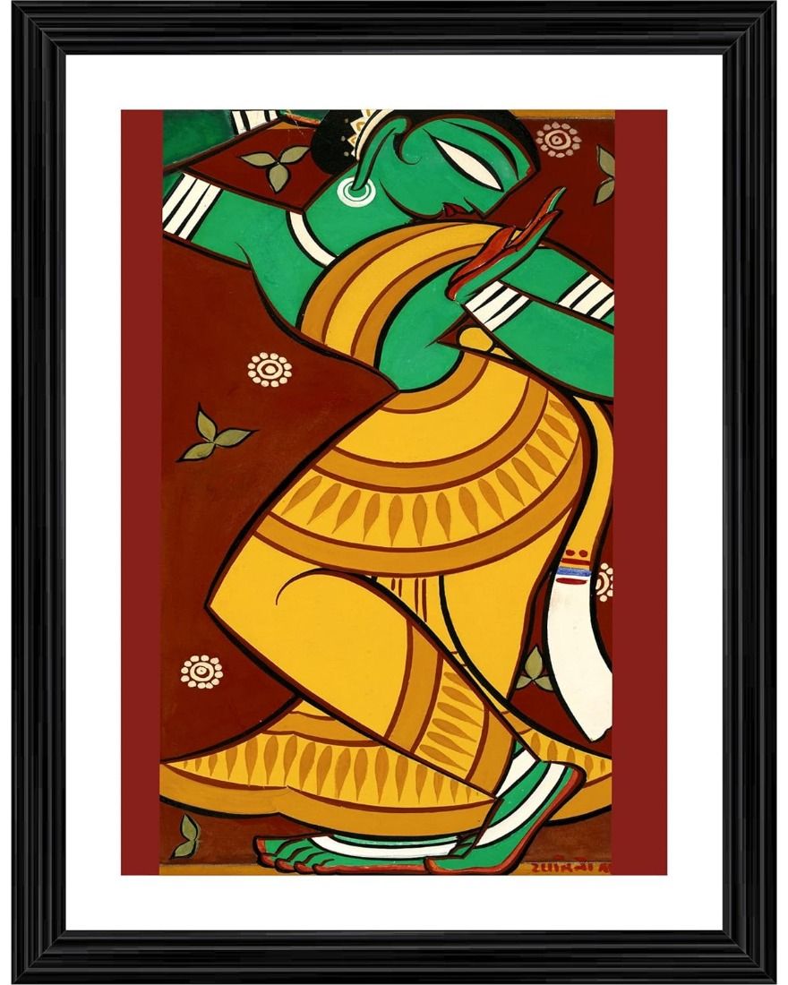 Dancing Woman 1 Painting With Wood Photo Frame (Multicolor)