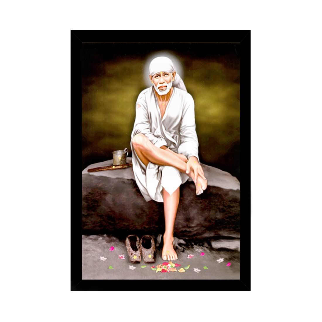 Saibaba Painting with Synthetic Photo Frame (Multicolor)