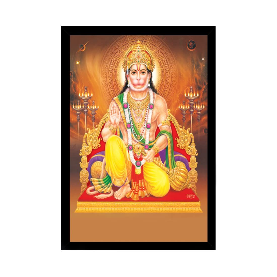 Lord Hanuman Ji Painting with Synthetic Photo Frame (Multicolor)