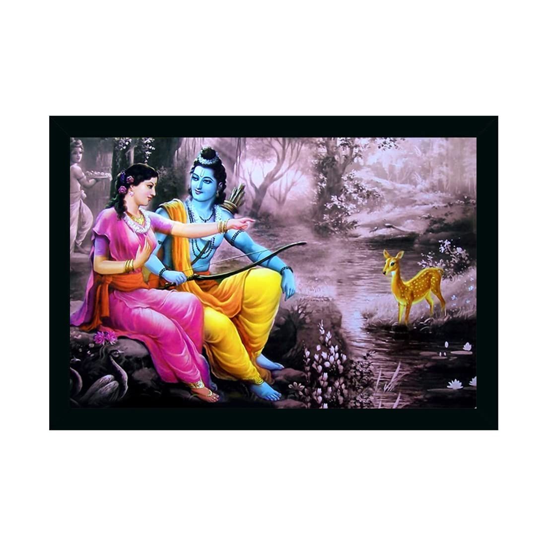Shree Ram Painting with Synthetic Photo Frame (Multicolor)