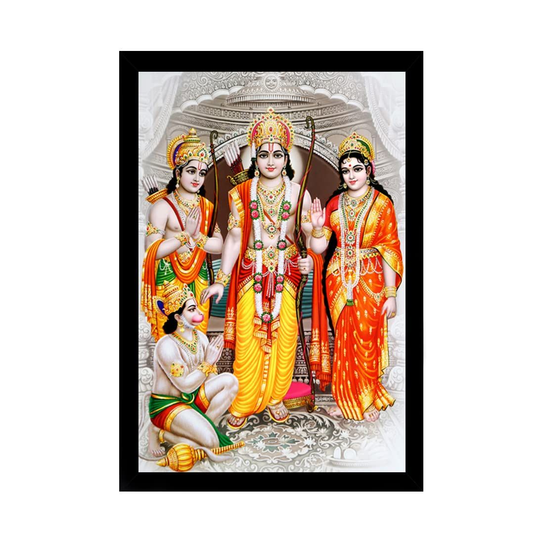 Ram Dharbar Painting with Synthetic Photo Frame (Multicolor)