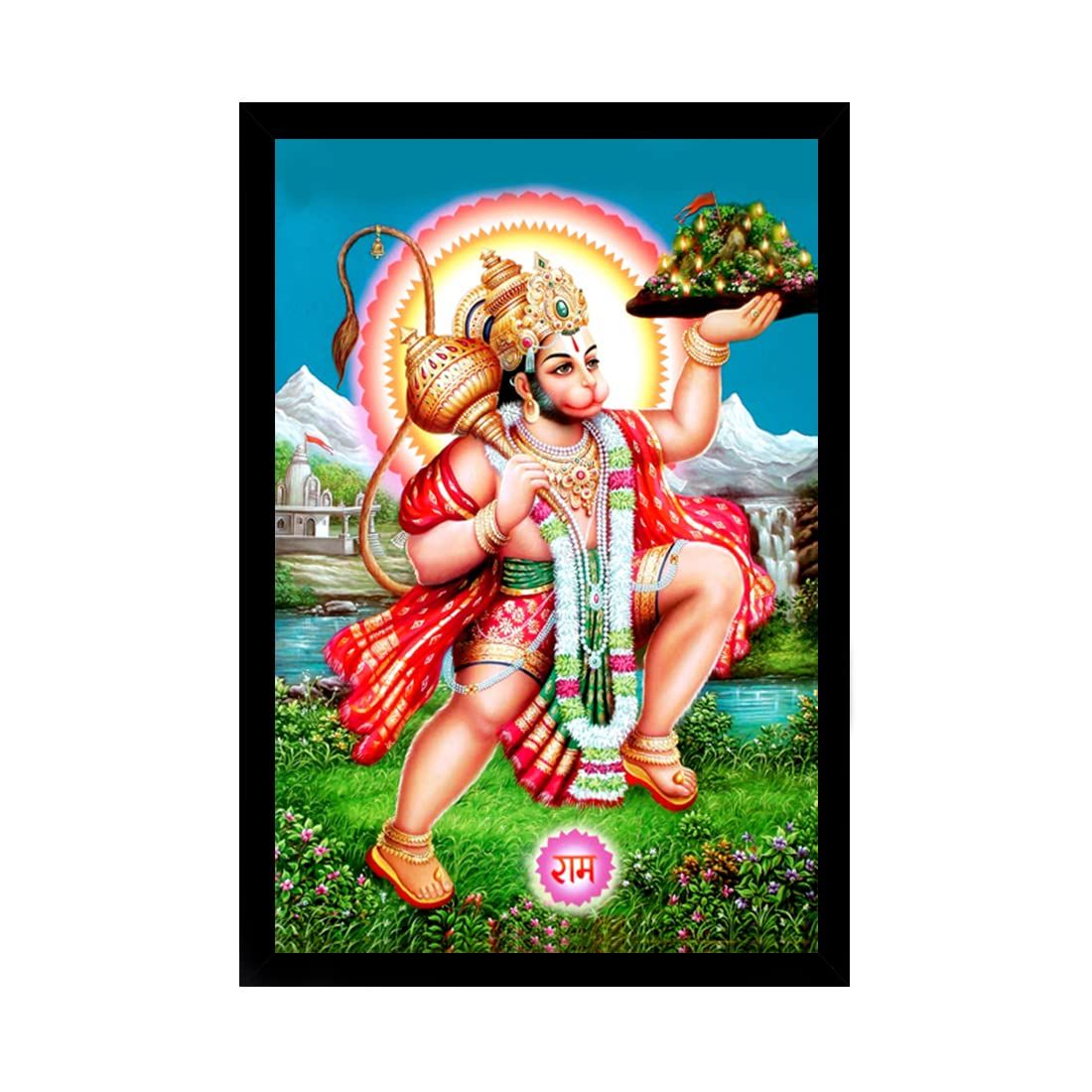 Lord Hanuman Ji Painting with Synthetic Photo Frame (Multicolor)
