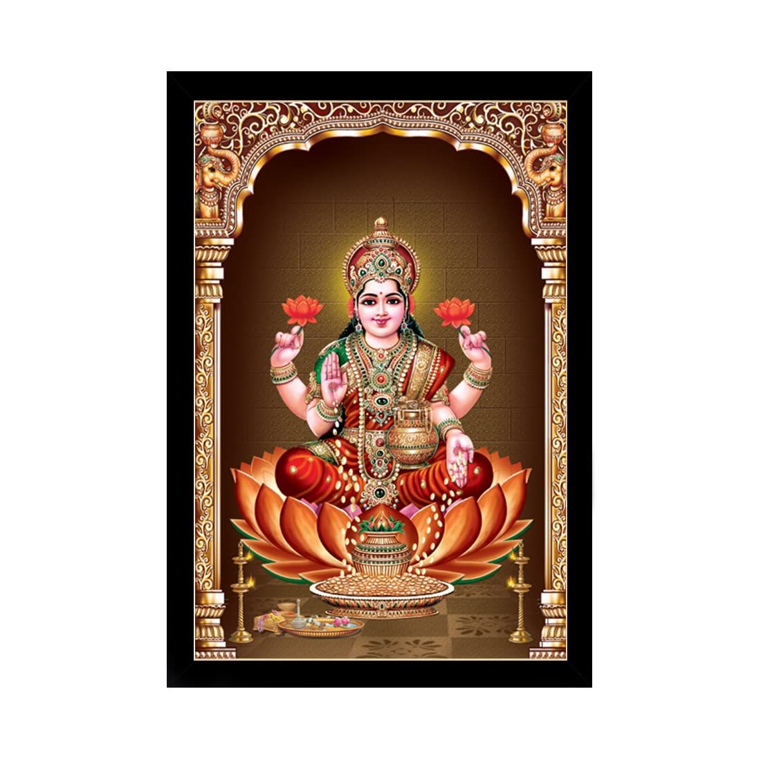 Maa Laxmi Painting with Synthetic Photo Frame (Multicolor)