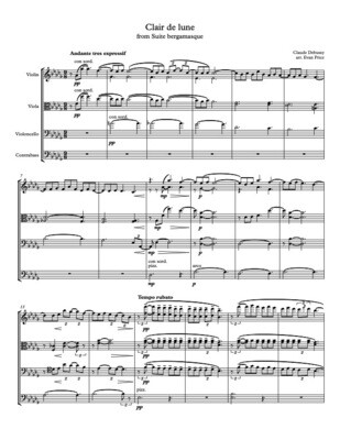 "Clair de Lune" for violin, viola, cello, and bass (C. Debussy, arr. E. Price) (pdf)