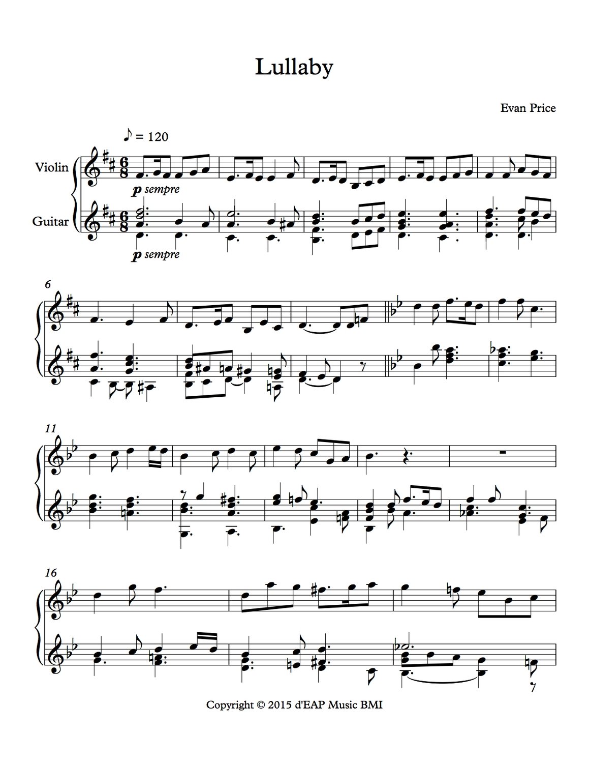 Lullaby for violin and guitar (pdf)