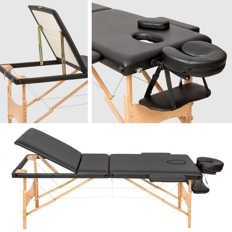 TecTake Mobile Massageliege 3 Zonen höhenverstellbar schwarz inkl. hochwertiger Kopfstütze + Tasche