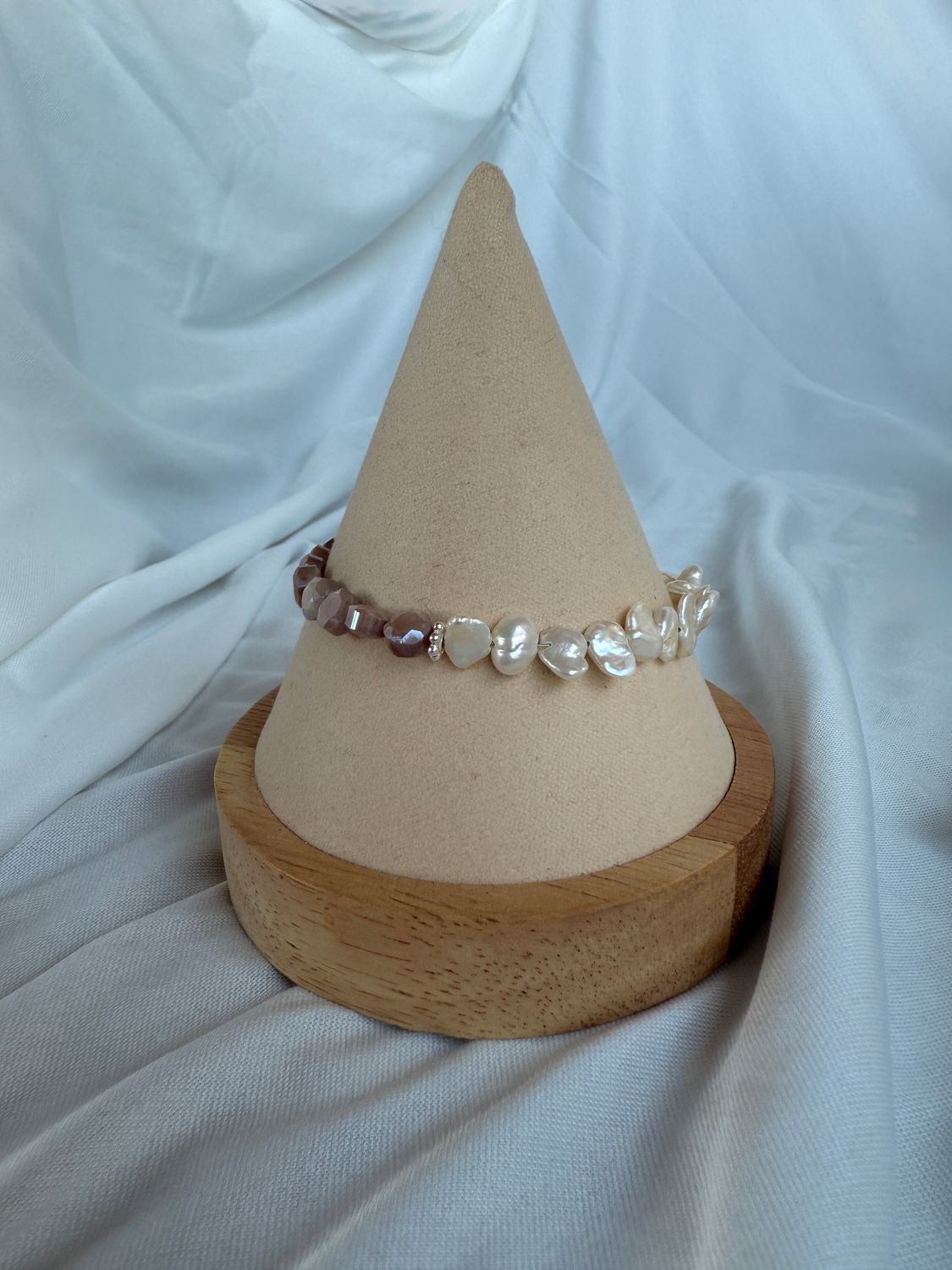 Süßwasserperlen &amp; Mondstein Armband