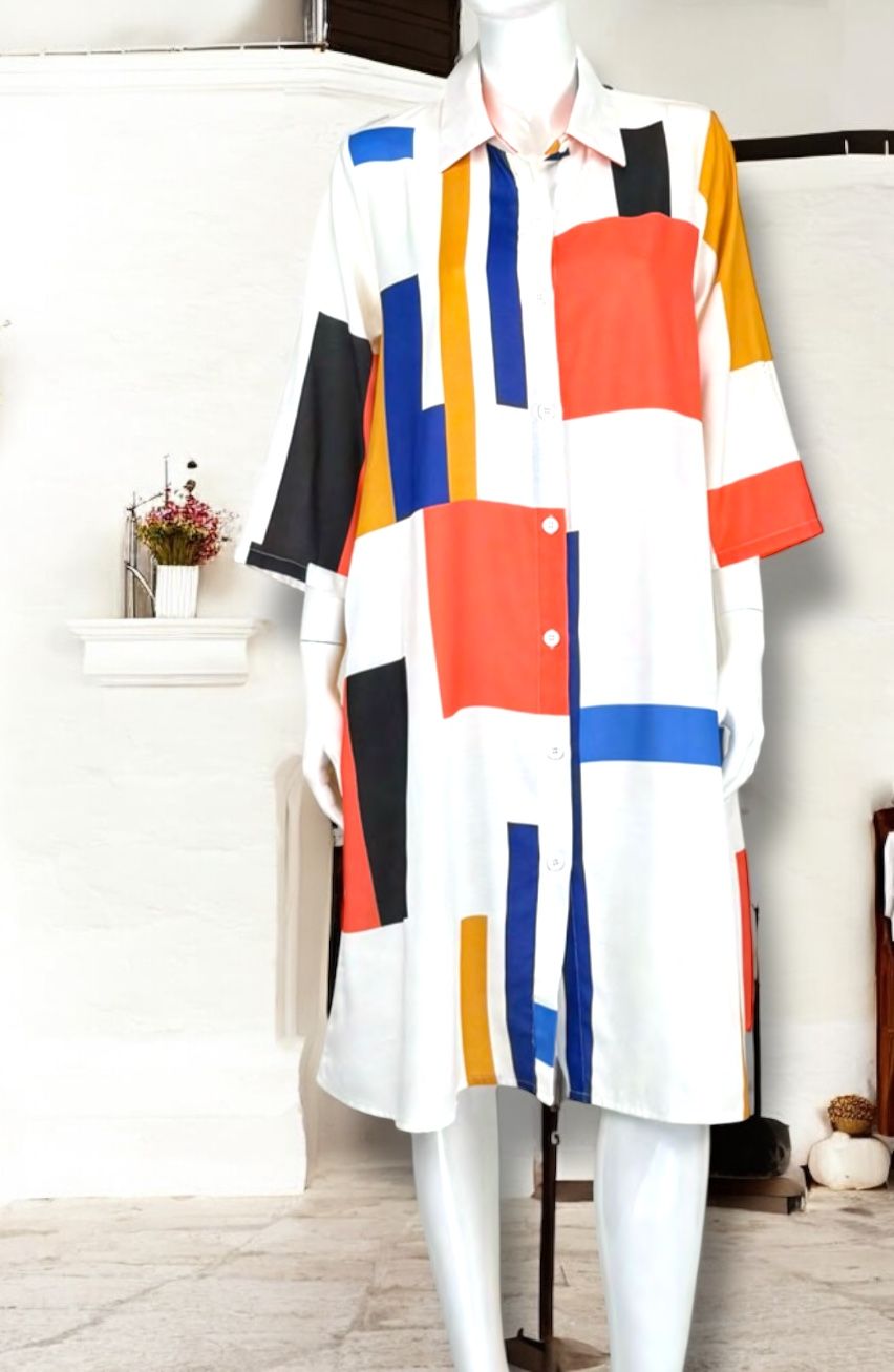 Colorblock Shirt Dress, Size: Small