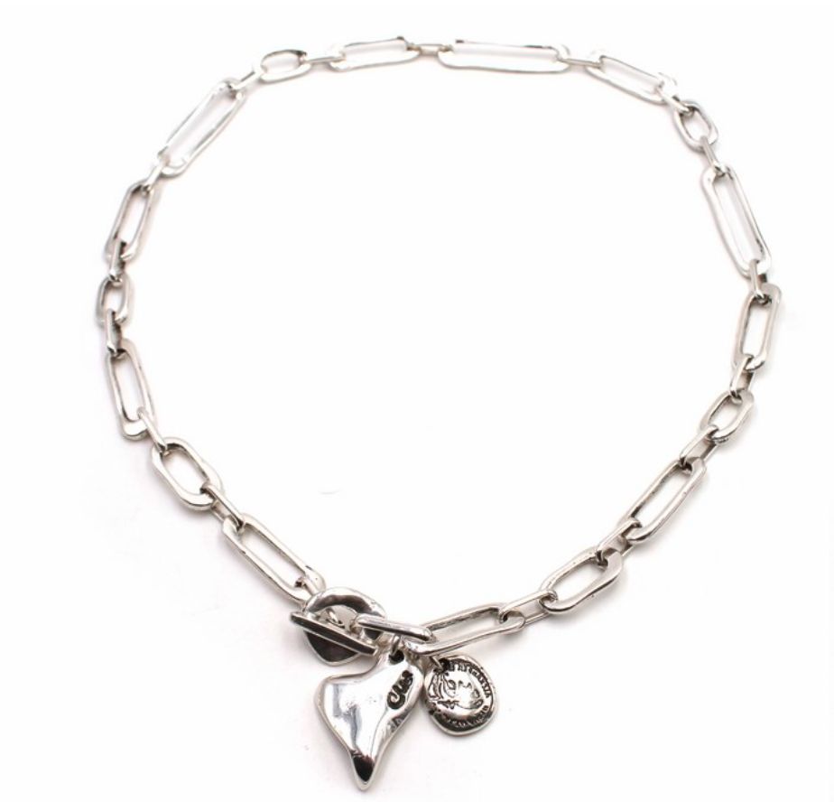 PRIX DU COEUR:CADENA 54 ESLAB.ANC.+CORAZON+MON., Color: silver