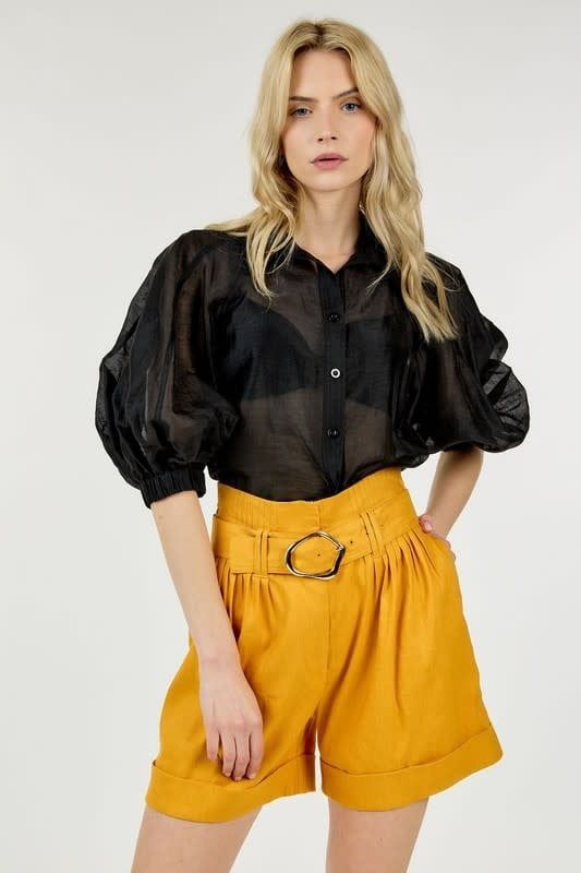 HIGH-WAISTED SHORTS WITH BELT(more Colors), Color: BEESWAX, Size: SMALL