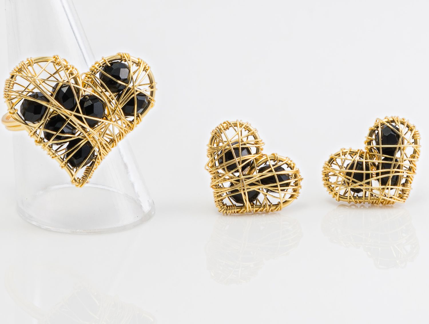  Anillos Alambrado cristales facetados, Color: black