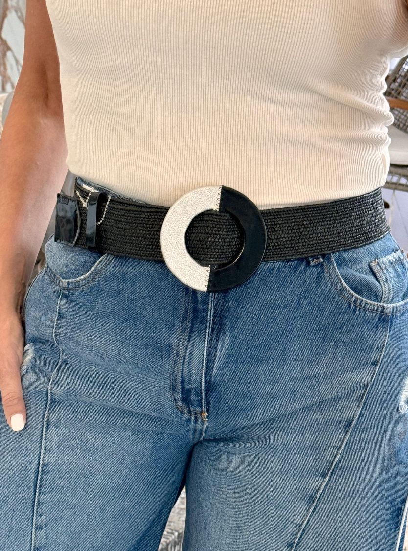  Elastic leather Belts 4, Color: black/white