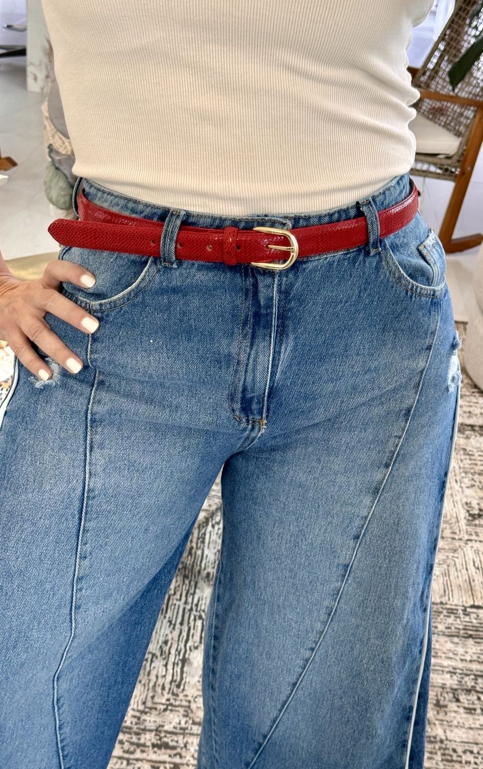 Whisper leather belt, Color: Red