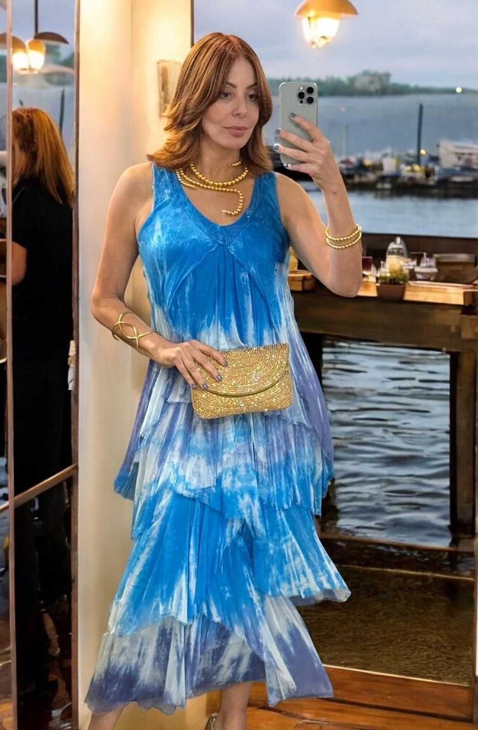 Tie dye silk Dress one size , Color: Blue