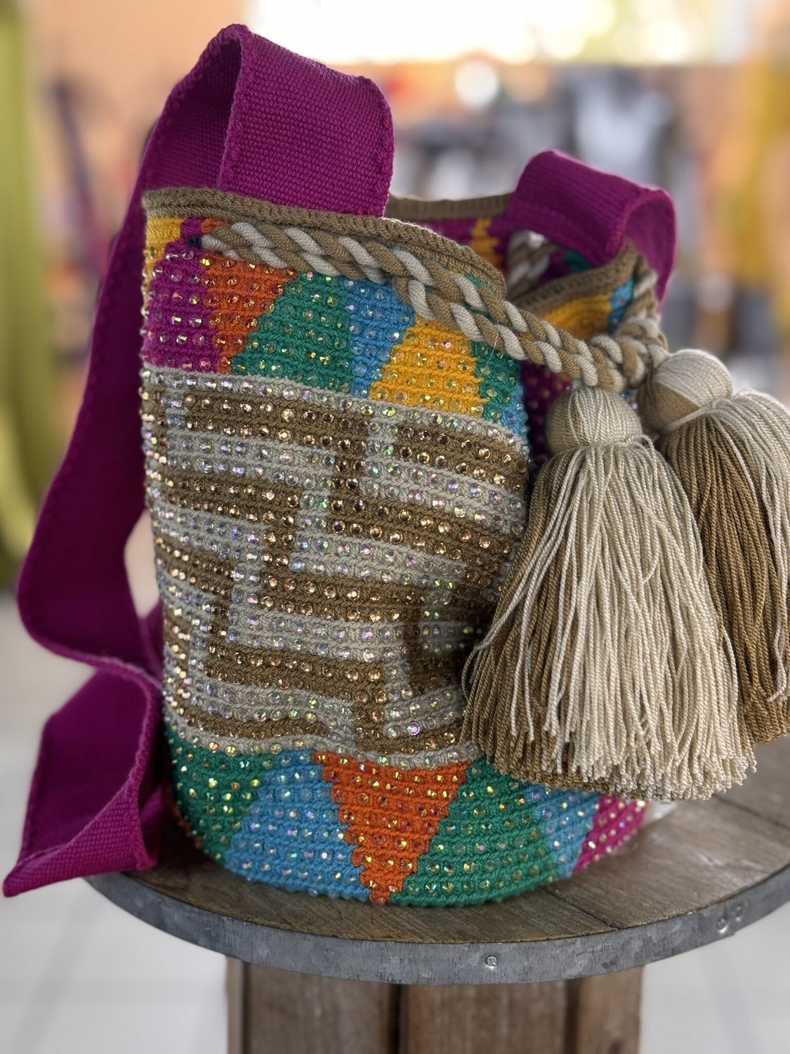 Medium Wayuu Crystals Bags, Color: pink 1