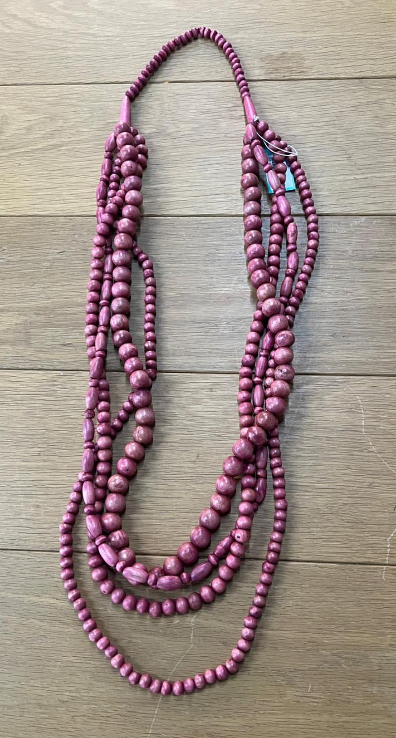 4 Strads wood Necklace, Color: rose/wine