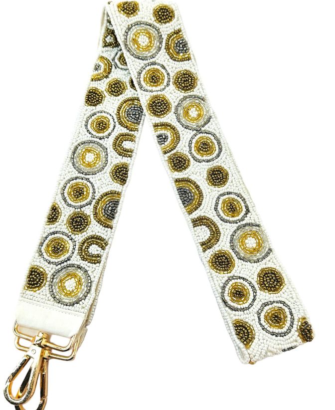 Beaded Guitar Straps, Color: white/gold