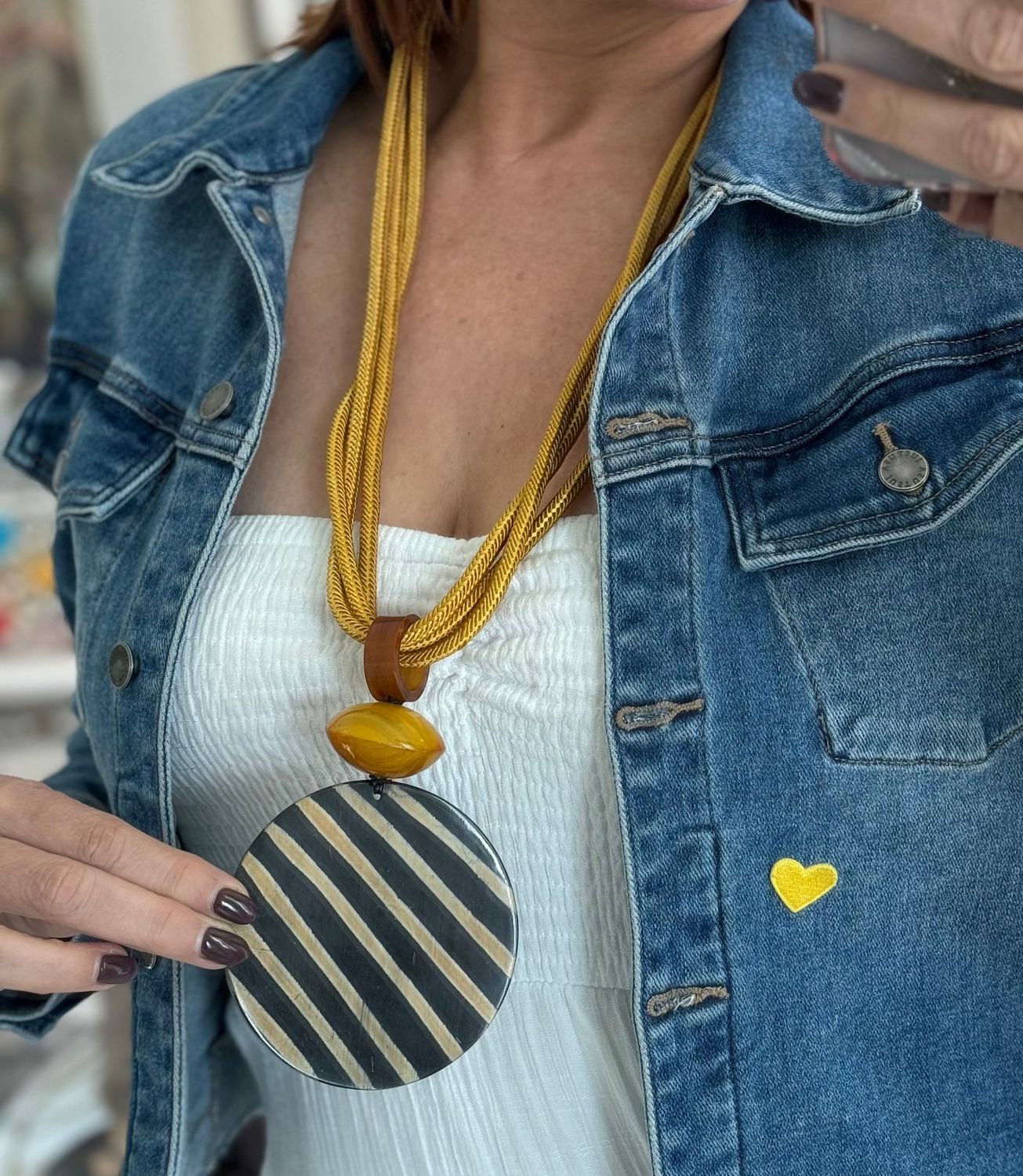 Statement Natural Horn &amp; Fiber Necklaces, Color: Yellow