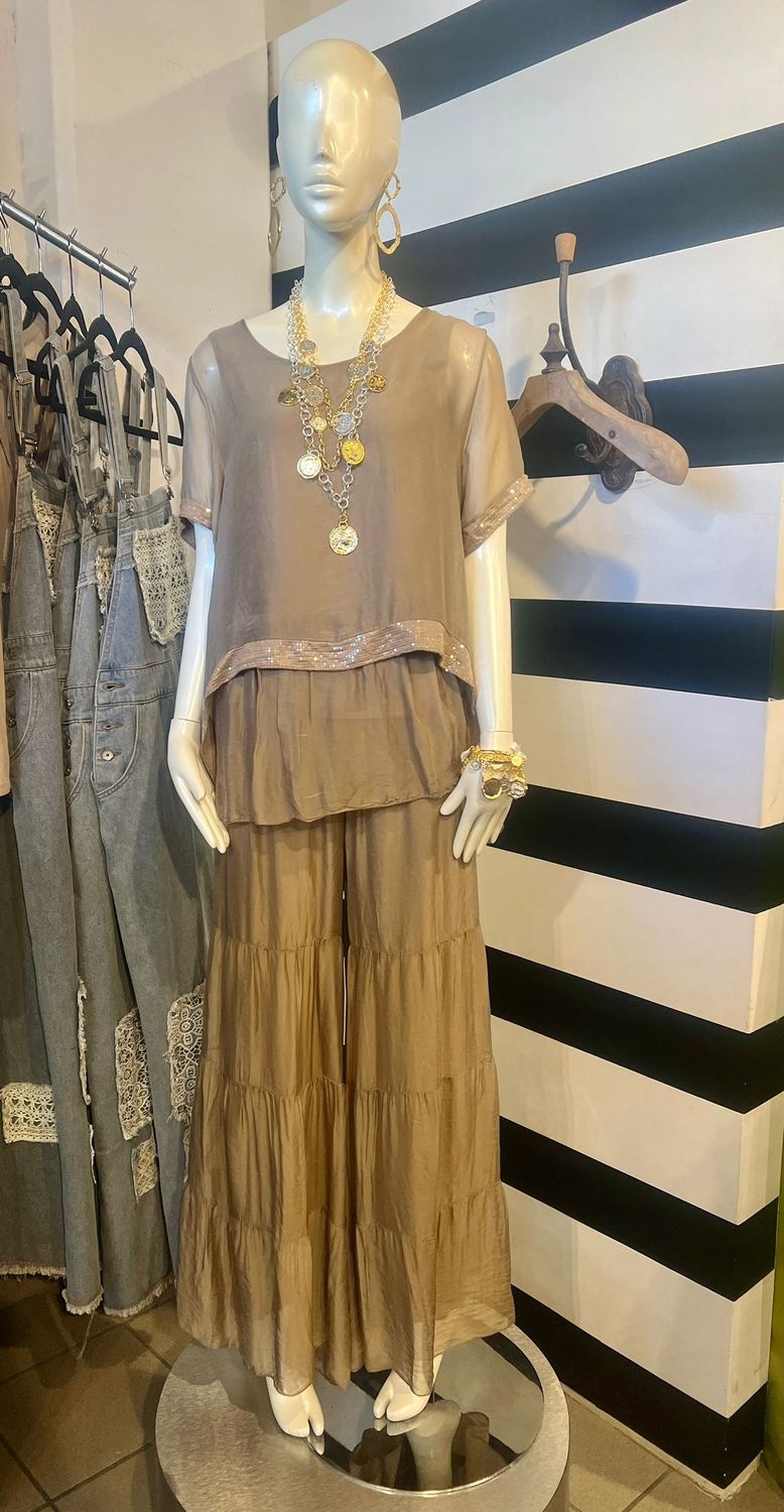 Silk Sequin Two-Piece Set One size, Size: taupe