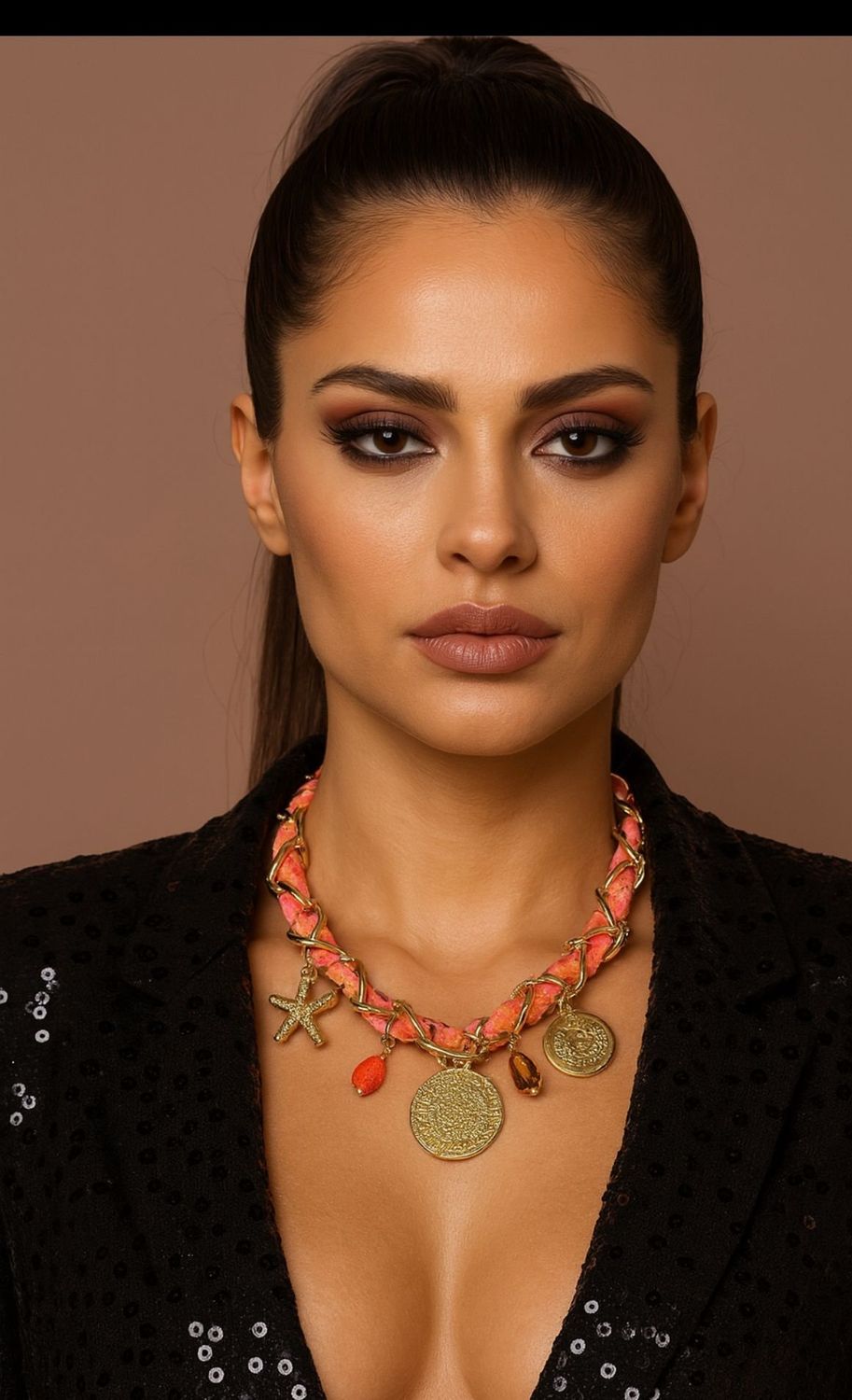 coin Charm Necklace 2, Color: orange star