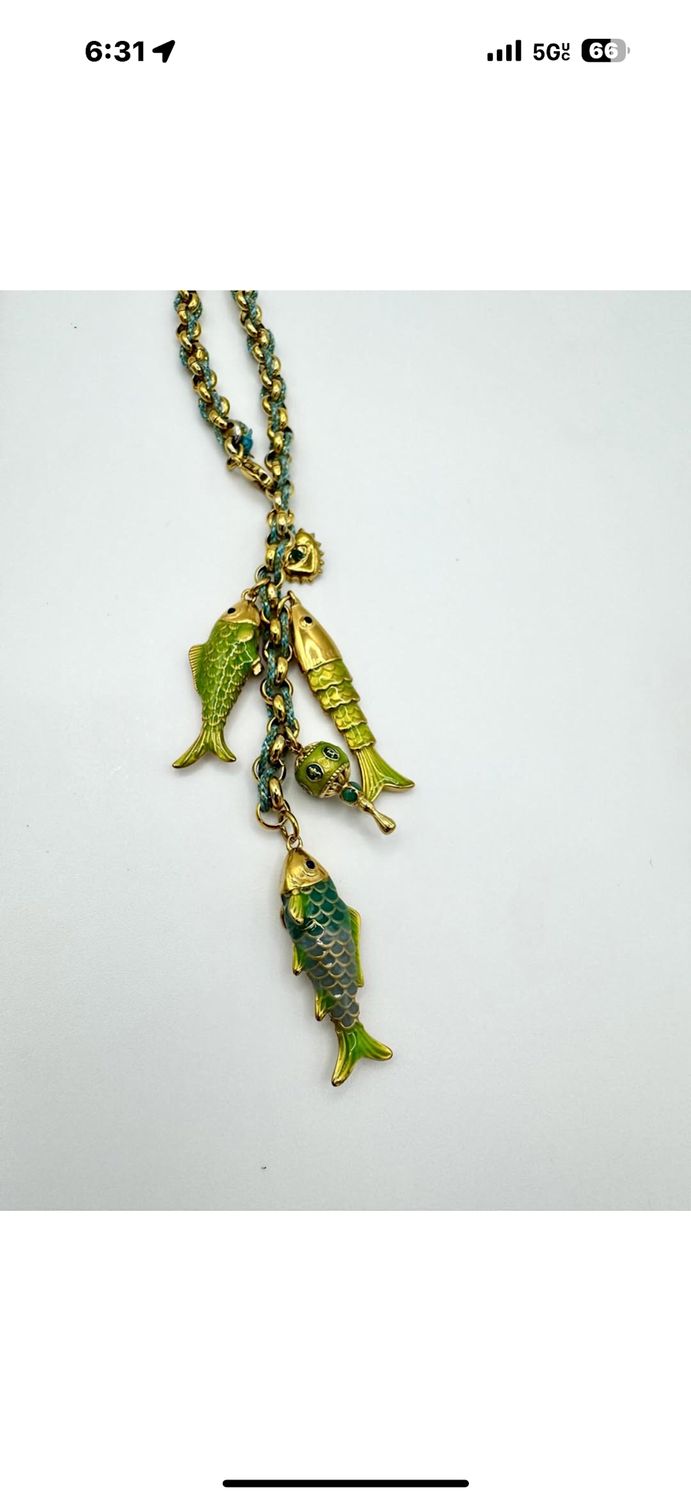 Fish Charm Necklace, Color: Green