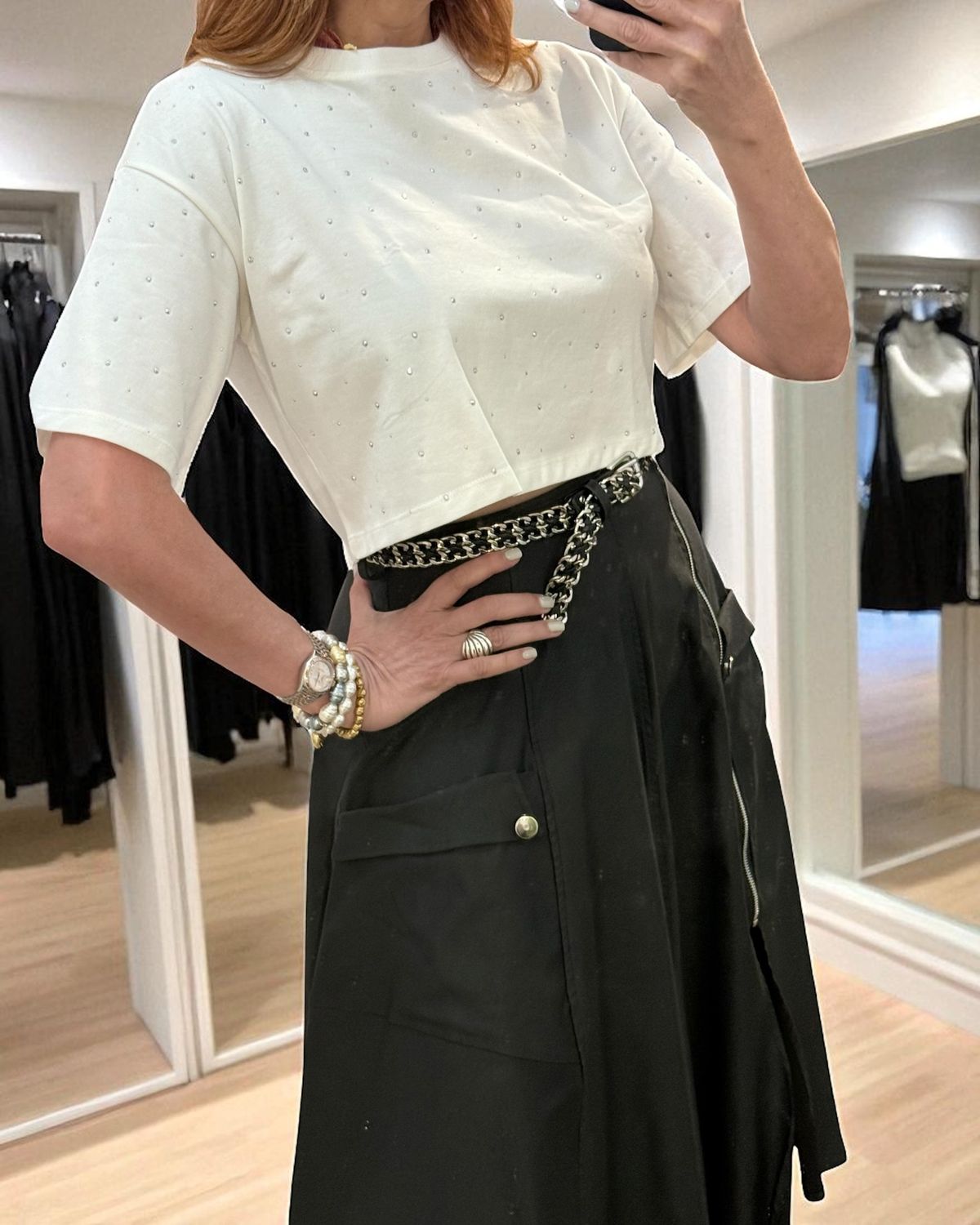 Studded Crop Tee one size , Color: White