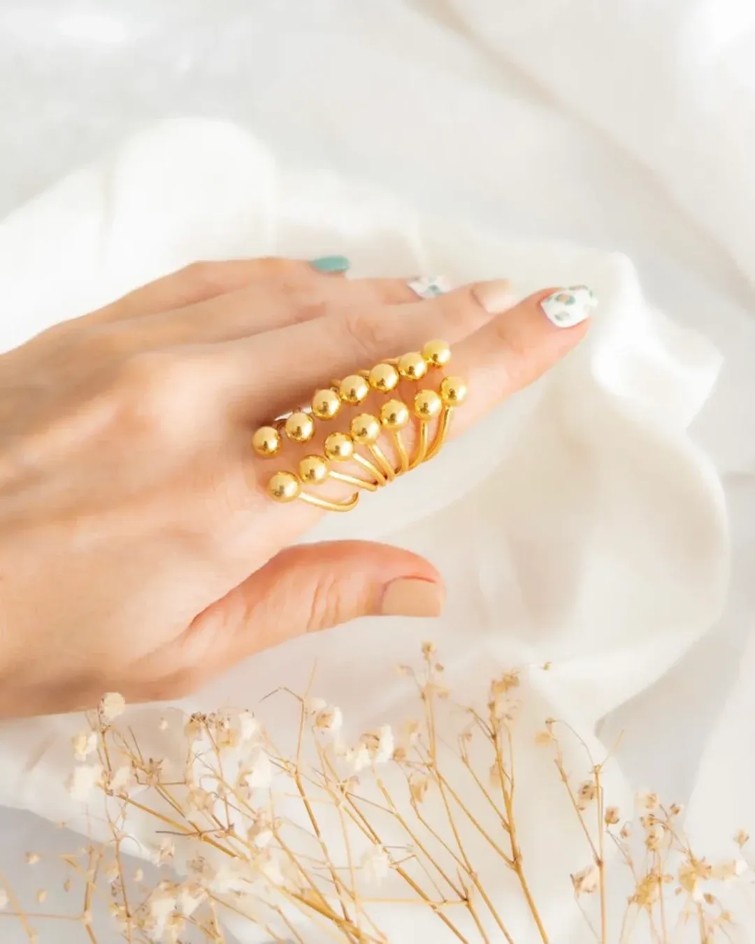  Adjustable Gold Statement Ring, Size: 14 balls