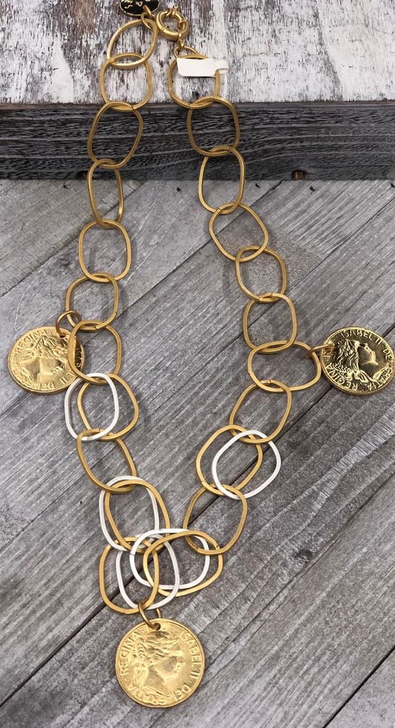 3 medals long necklace 26” by 4 soles