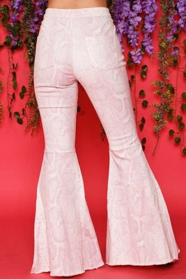 Copy of High Waisted Snake Print Bell Bottom Jeans  Ivory/lilac
