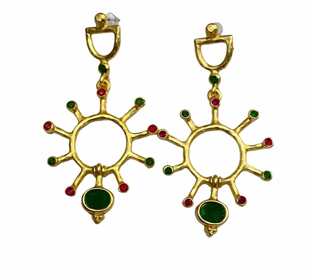 Gold Plated Green and Red Earrings