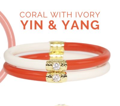 Yin Yang coral &amp; ivory bangles