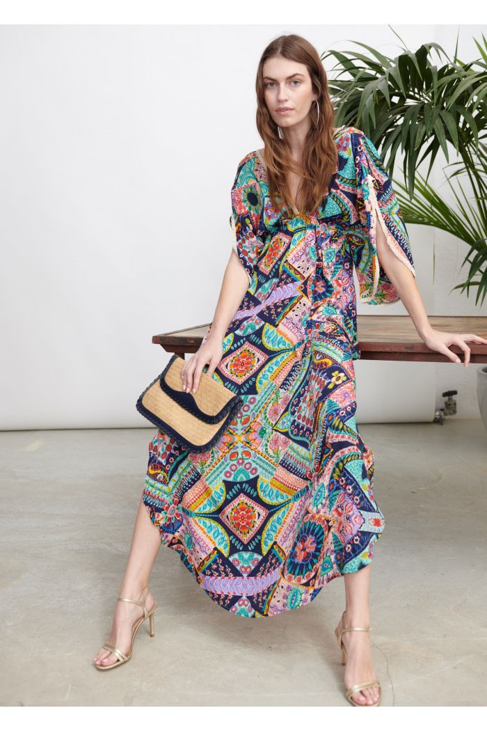 VESTIDO LARGO BUTTERFLY VALENCIA ESTAMPADO VERANO AZUL