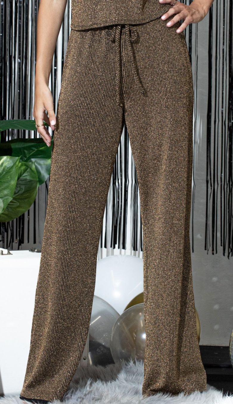 Metallic knit Wide Pants with Pockets