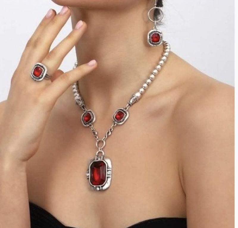 Silver Plated Red Stone Set