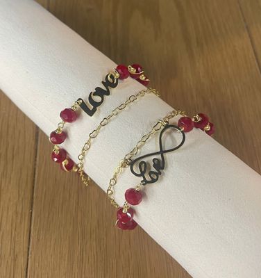 Pulsera doble  Corazon y cristales