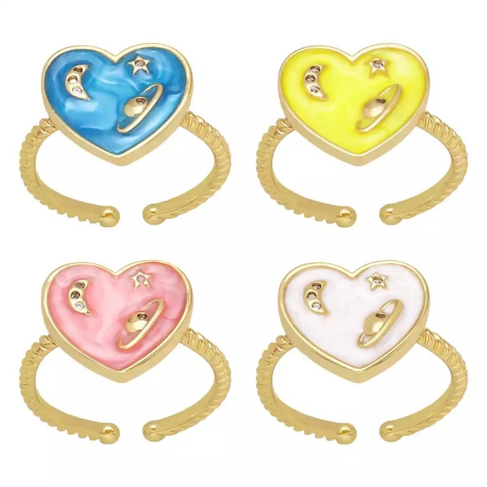 Enamel heart rings