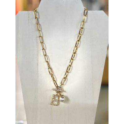 Collar Letras Pave Gold Plated
