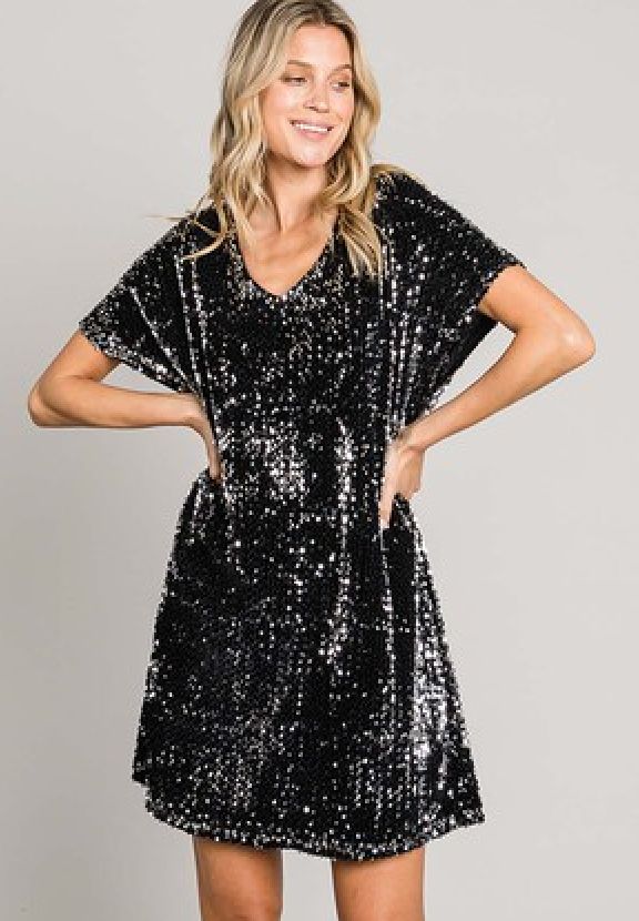V neck Sequin Dress silver